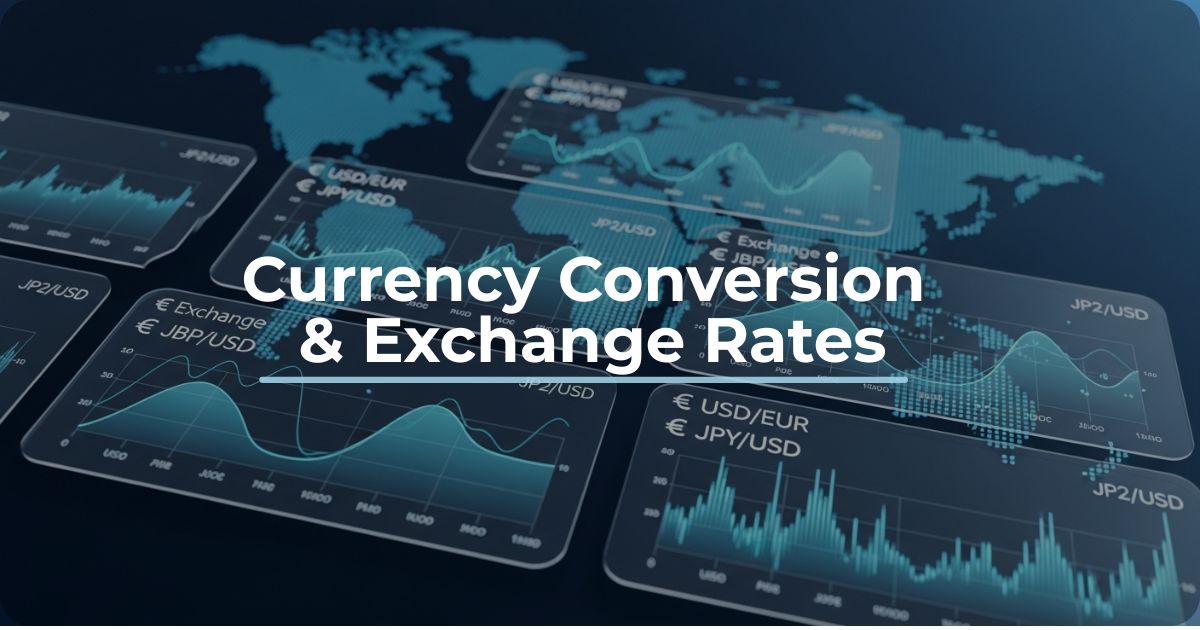 Currency conversion and exchange rate dashboard showing global forex data and financial charts